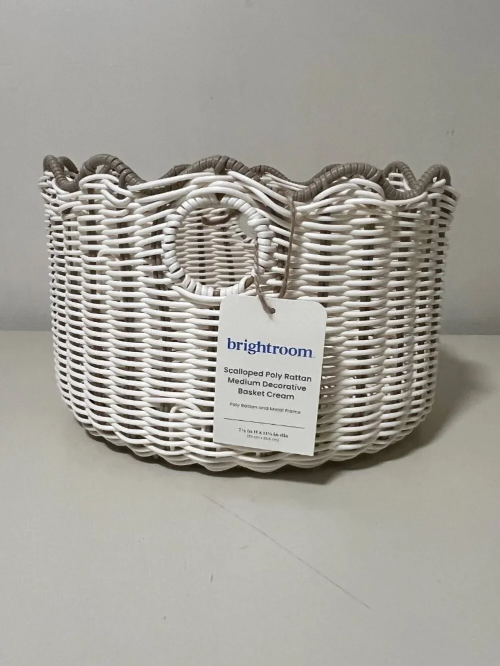 Brightroom Scalloped Poly Rattan Medium Decorative Basket Cream
